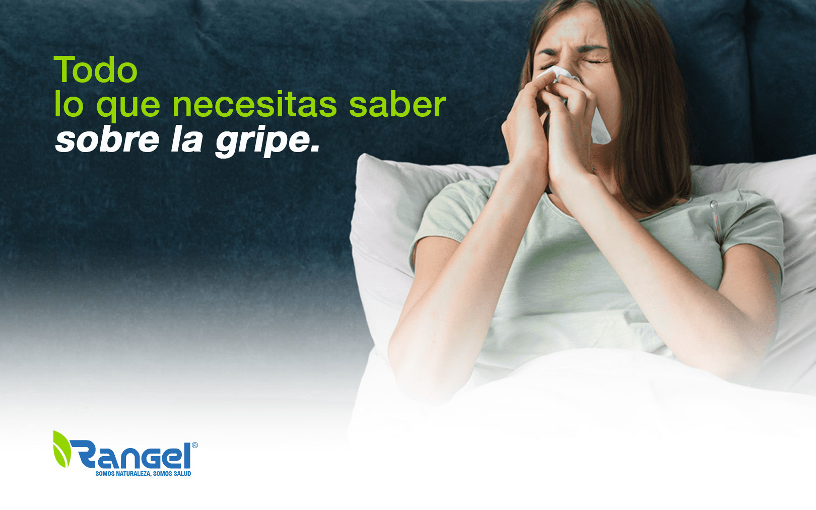 Mujer en cama estornudando, todo lo que necesitas saber de la gripe